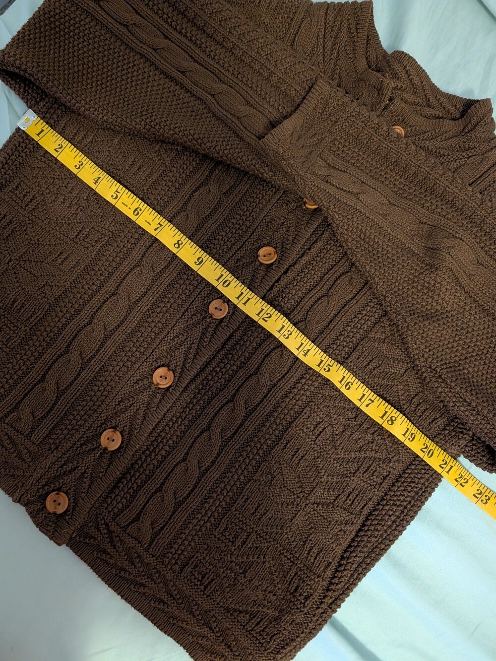 Vintage L.L.Bean Made USA Brown Cotton Cable Knit Cardigan Sweater M Cozy Autumn - Picture 7 of 8